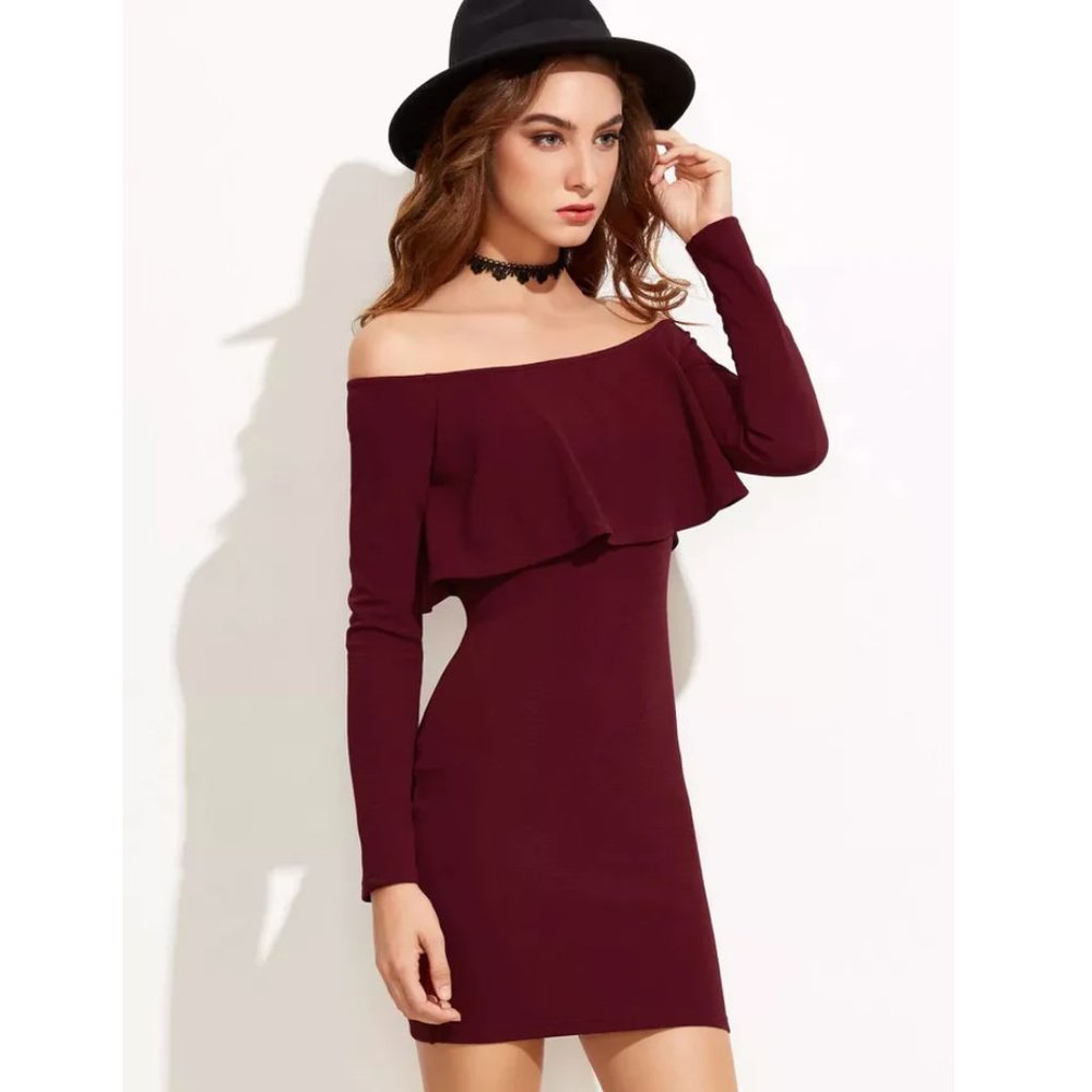 Elegant Burgundy Long Sleeve Dress